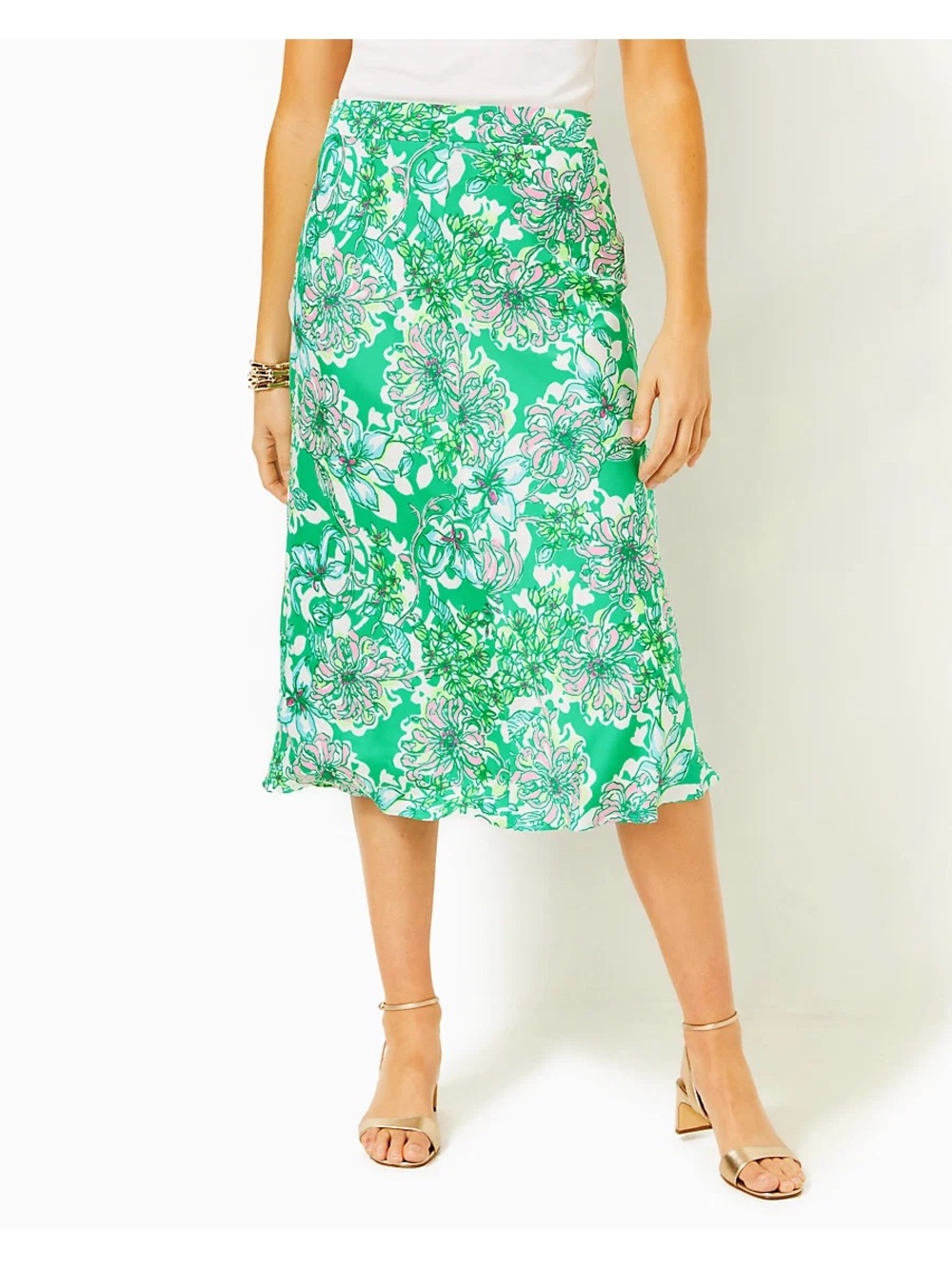 NWT Lilly Pulitzer Green Floral Rennox Midi Skirt in Spearmint Blossom Views 10